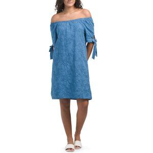 BONITO denim Made In Italy Tie Sleeve Embroidered Mini Dress